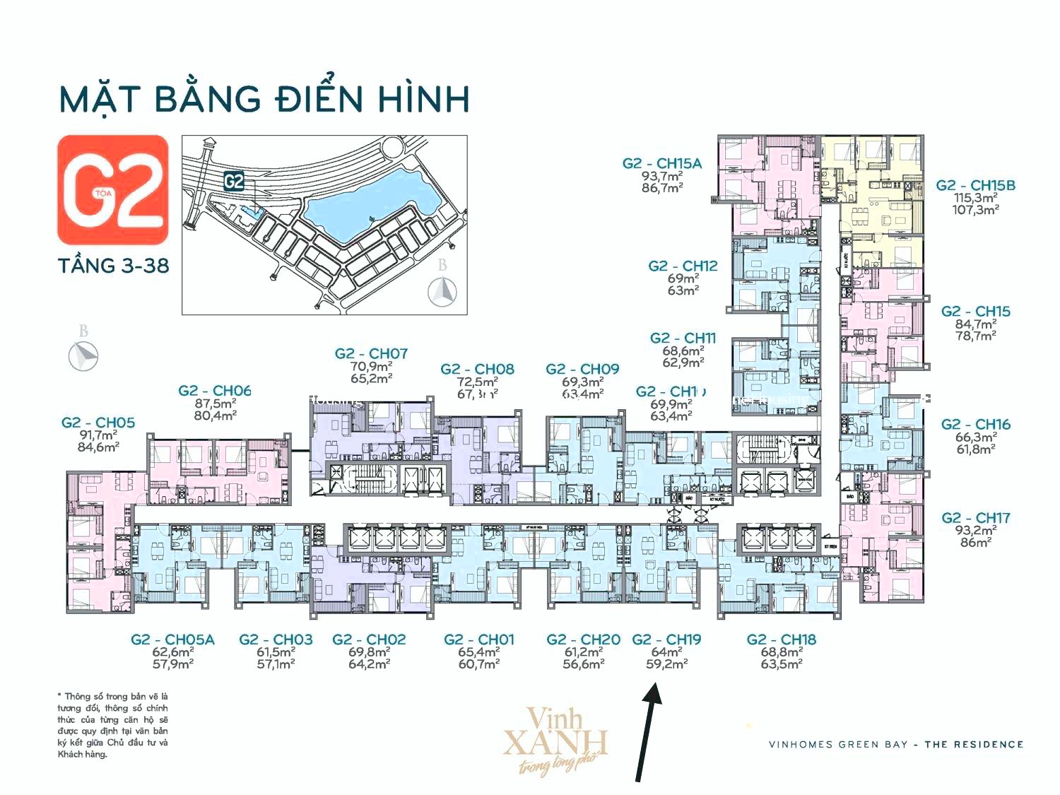 Căn 2PN toà G2 - The Residence - Vinhomes Green Bay