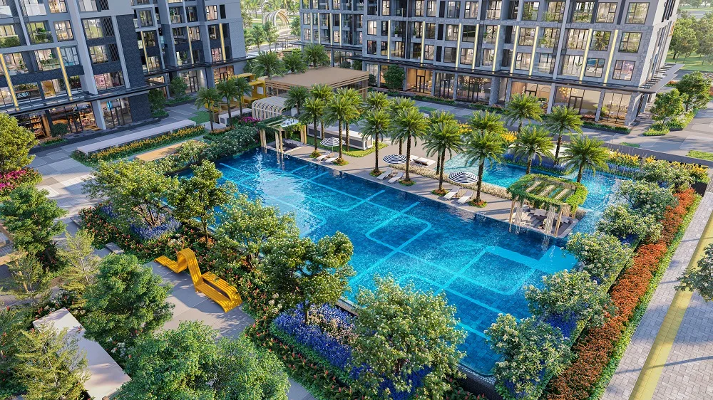Khám phá bể bơi ở công viên nội khu Masteri West Heights