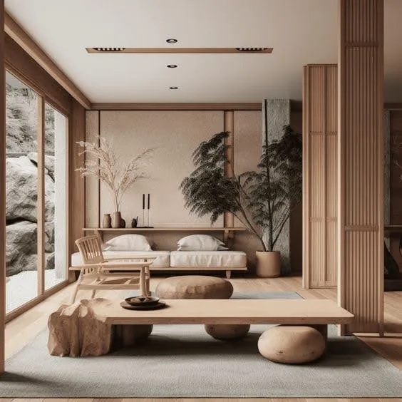 Chất liệu và màu sắc nào thường được sử dụng trong thiết kế nội thất phong cách Nhật Bản Japandi?