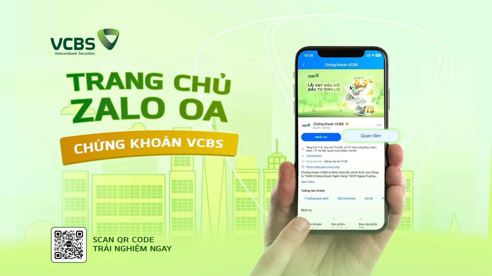 Làm cách nào để truy cập bảng giá chứng khoán VCBS tại Zalo OA?