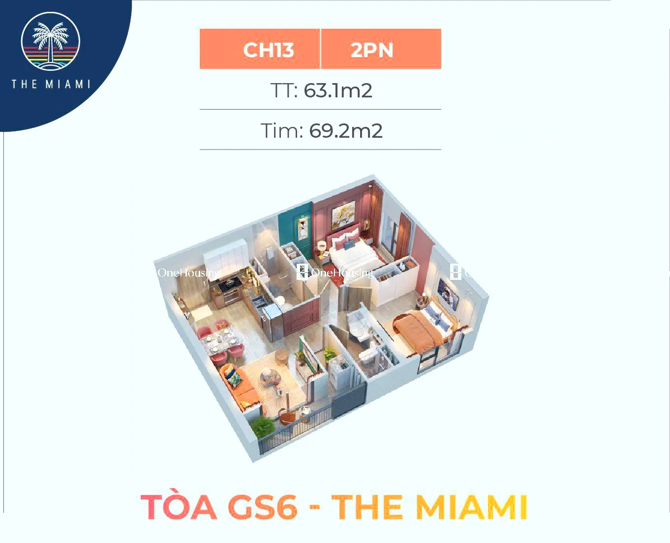 Căn 2PN toà GS6 - The Miami - Vinhomes Smart City