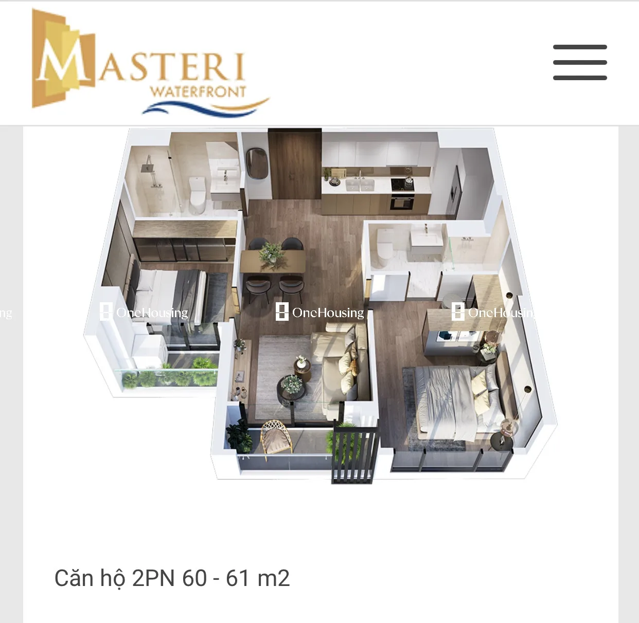 Căn 2PN toà M1 - Miami - Masteri Waterfront