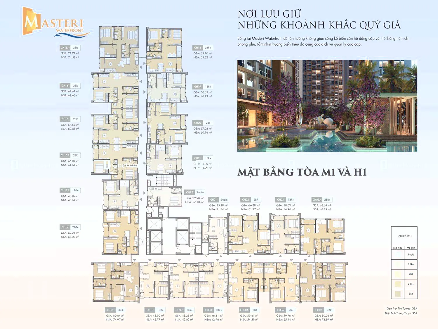 Căn 1PN+ toà H1 - Hawaii - Masteri Waterfront