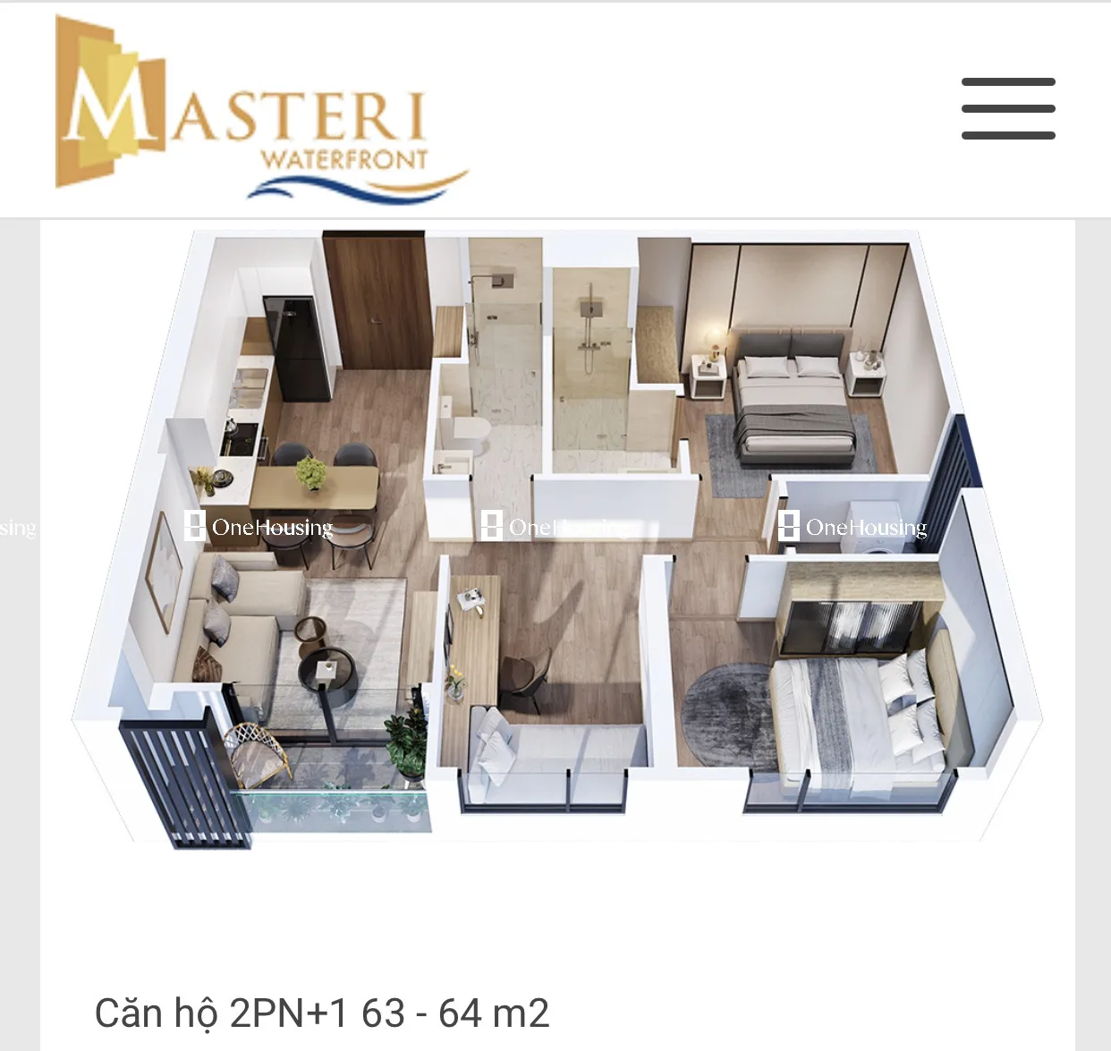 Căn 2PN+ toà M1 - Miami - Masteri Waterfront