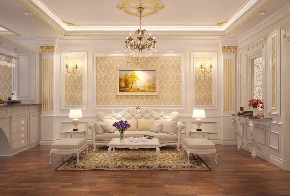 Mẹo tân trang cho phòng khách bằng trần thạch cao tân cổ điển lộng lẫy