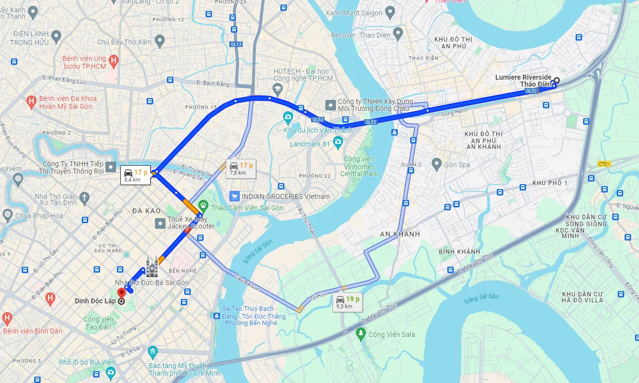 Khoảng cách từ Lumière Riverside đến trung tâm quận 1 bao xa?
