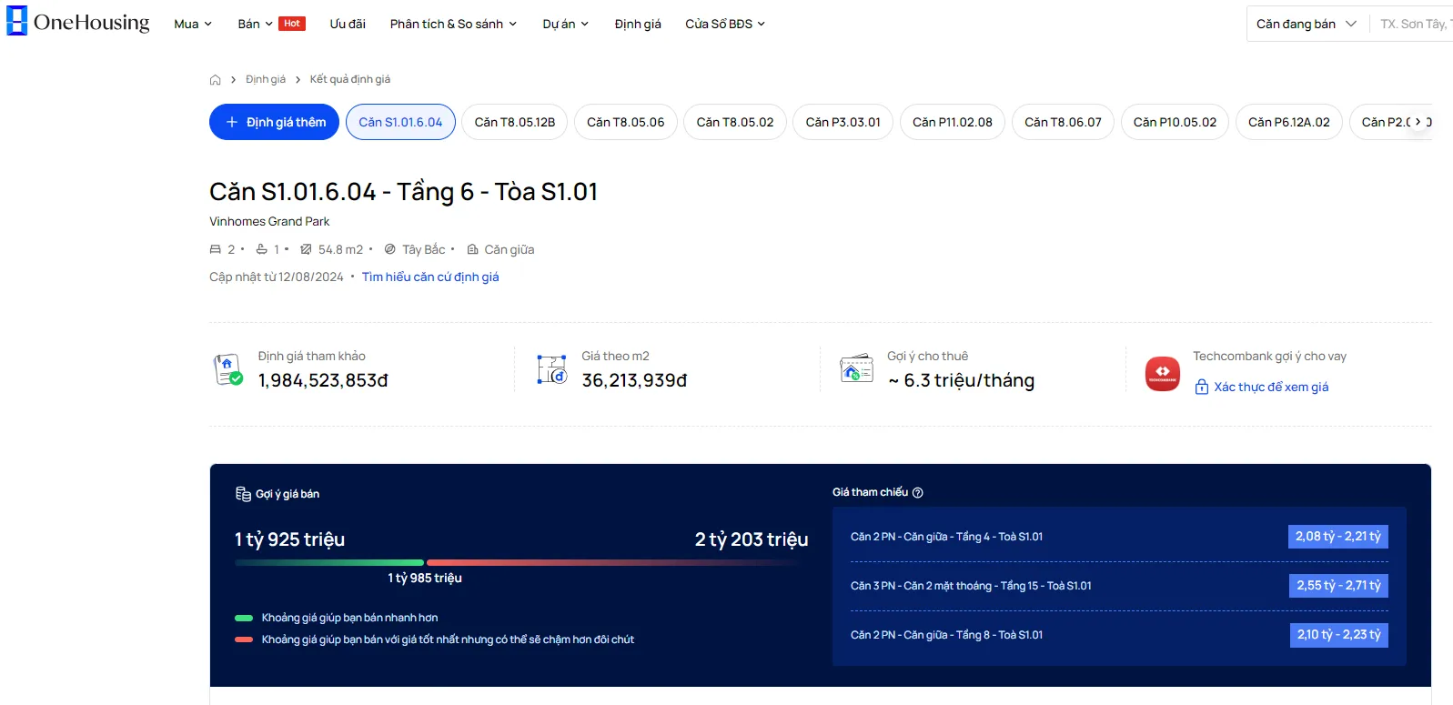 Căn hộ 2PN tại Vinhomes Grand Park có giá trị bao nhiêu khi định giá online?