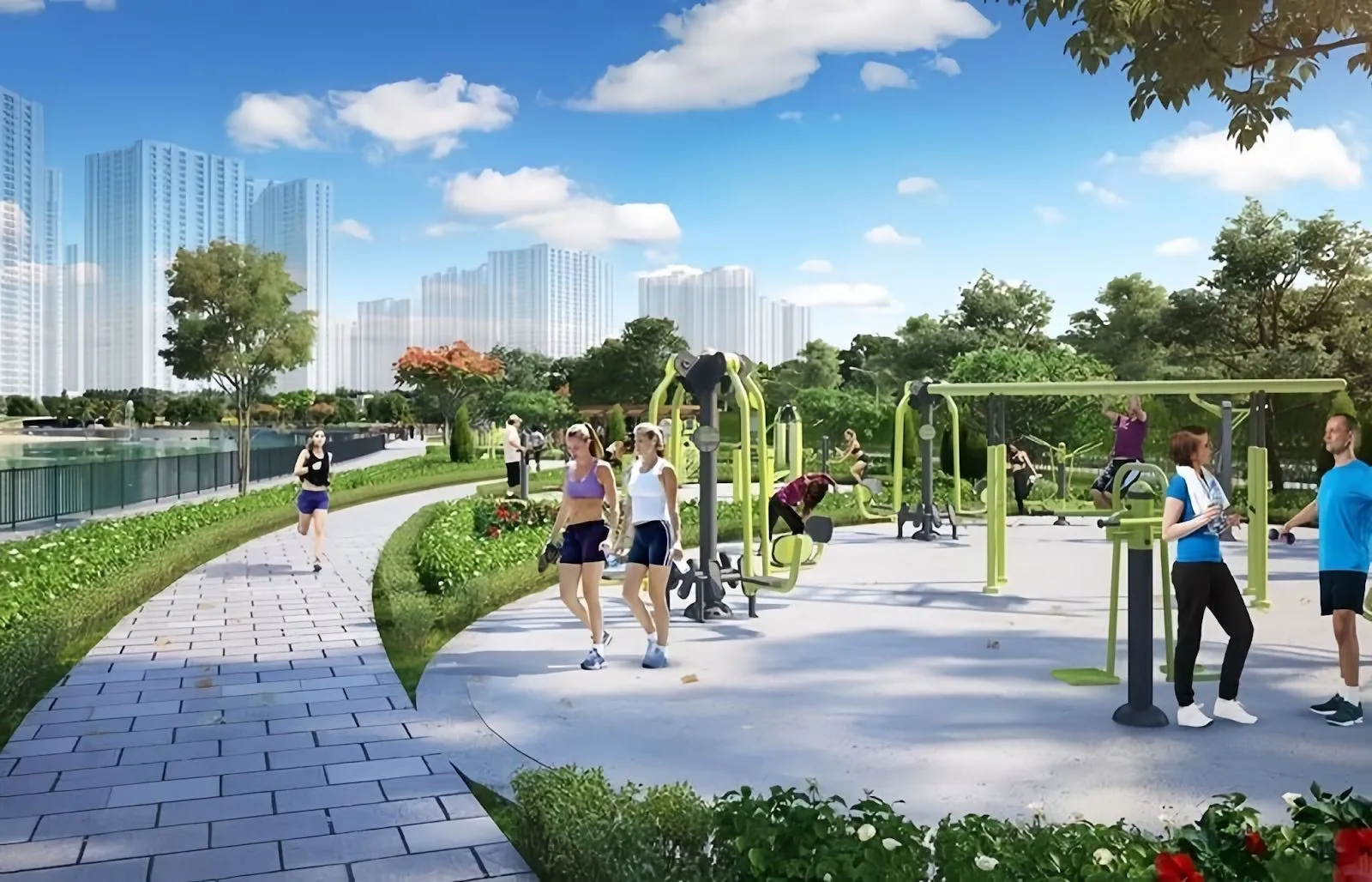 Hệ thống công viên gym dành cho cư dân thuê nhà Ocean Park 2 được chia thành bao nhiêu khu?