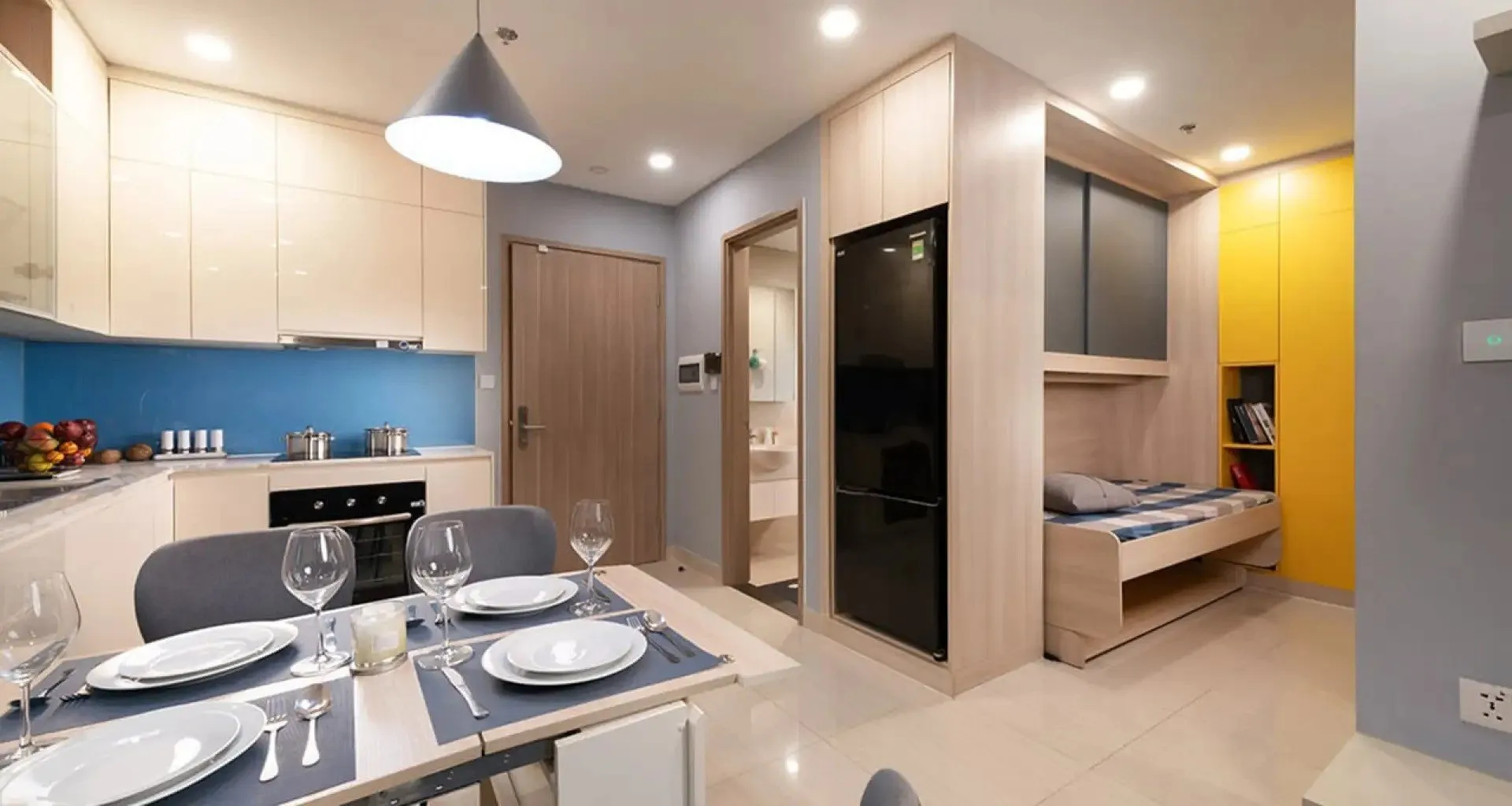 Diện tích tim tường và diện tích thông thuỷ của căn hộ 1PN Lumiere Boulevard là bao nhiêu?