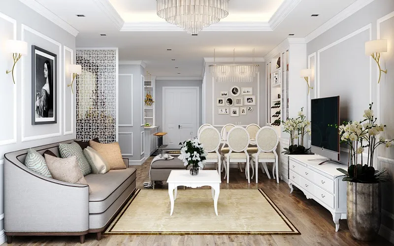 Thiết kế căn hộ phong cách tân cổ điển bằng mẫu trần thạch cao sang trọng với chi phí tối ưu