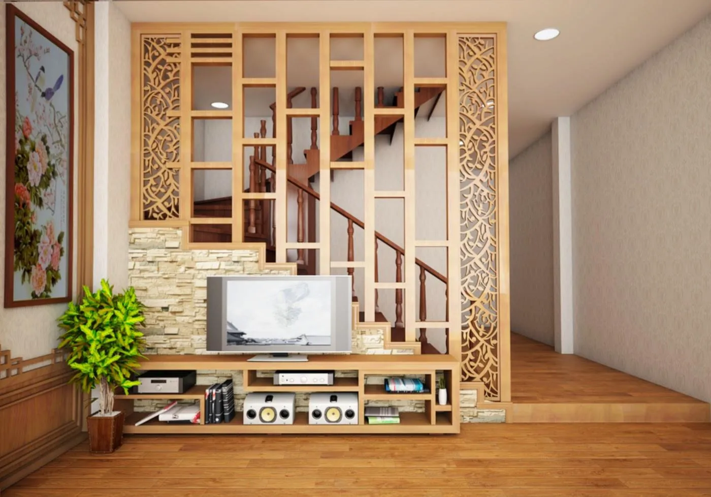 Lắp vách ngăn cầu thang trong phòng khách có lợi ích gì?
