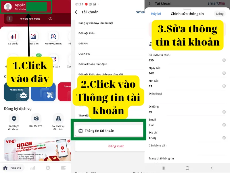Làm thế nào để thay đổi thông tin cá nhân trên bảng giá chứng khoán VPS?