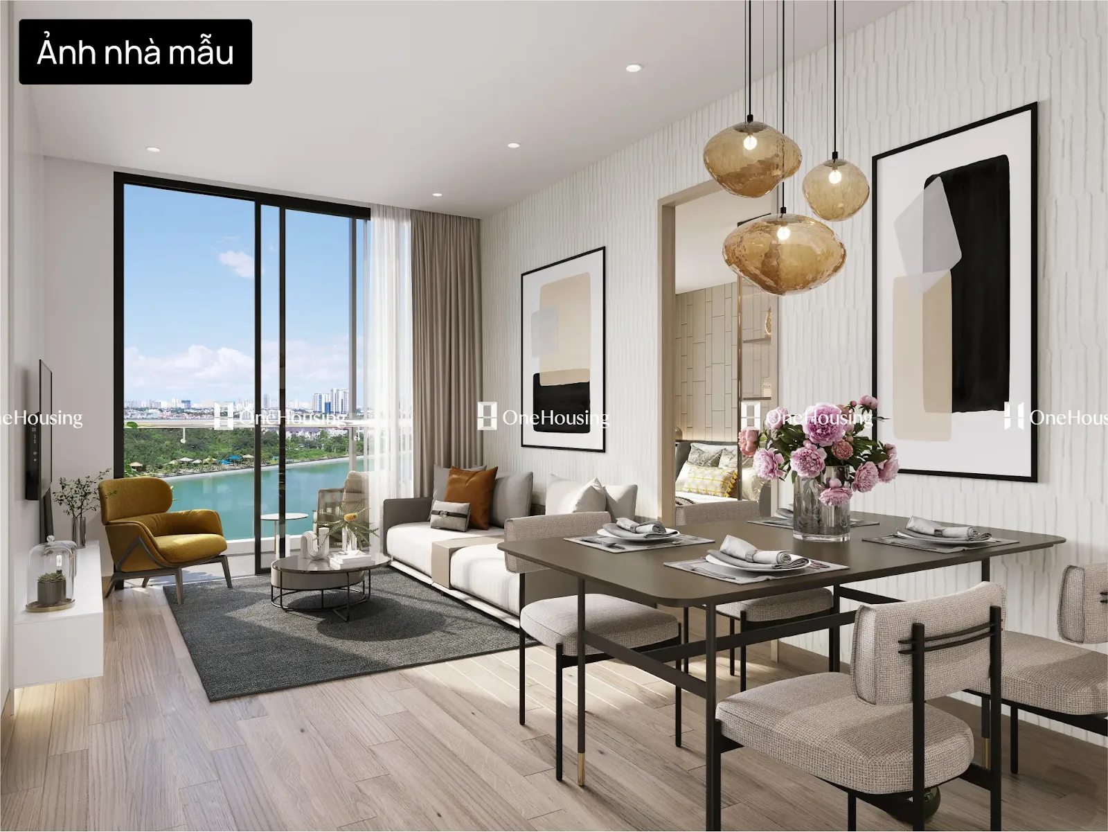 Diện tích tim tường, diện tích thông thủy căn hộ 1 phòng ngủ tòa D Masteri West Heights