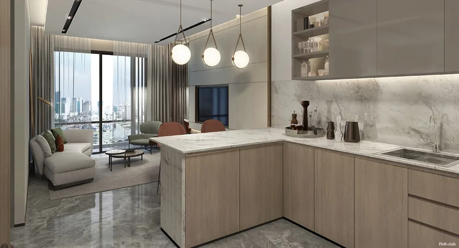 Diện tích tim tường, diện tích thông thủy căn hộ 1 phòng ngủ tòa B Masteri West Heights