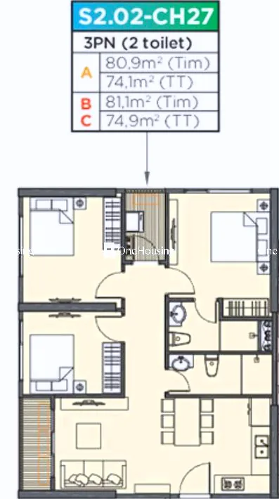 Căn 3PN toà S2.02 - The Sapphire - Vinhomes Smart City